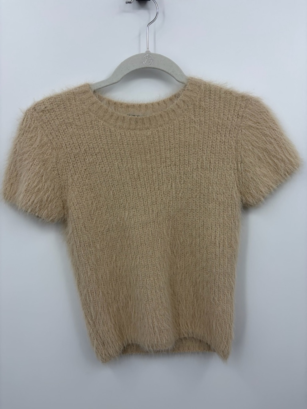 Zara fuzzy knit T-shirt sweater neutral short sleeve textured blush fabric‎ M